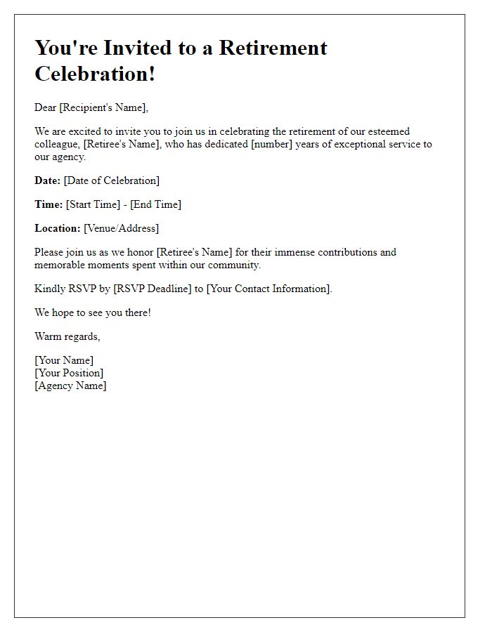 Letter template of retirement celebration invitation for social service agency