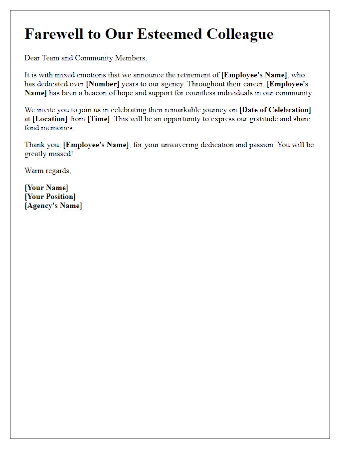 Letter template of retirement communication for social service agency newsletter