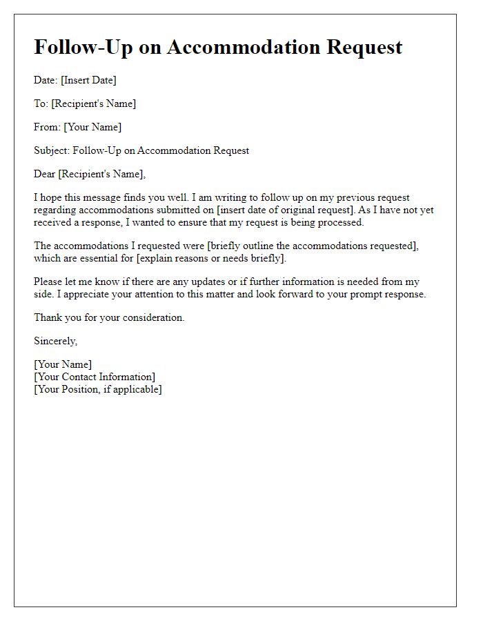 Letter template of follow-up on previous accommodation request