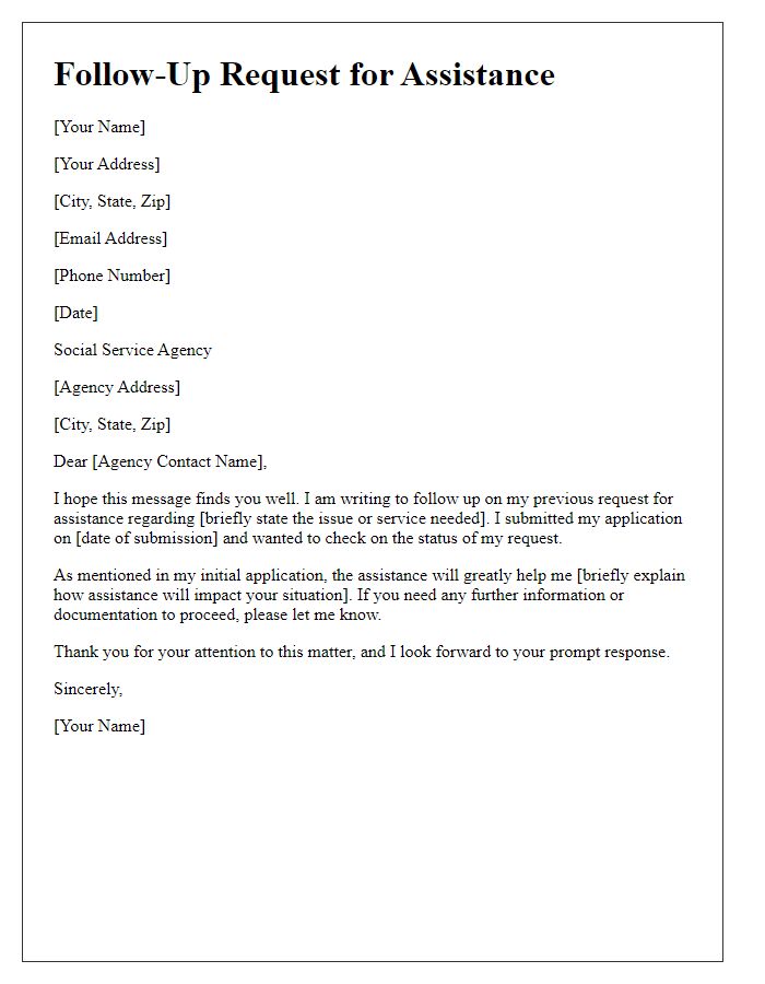 Letter template of social service agency assistance follow-up request