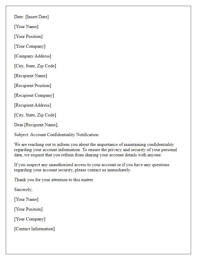 Letter template of account confidentiality communication
