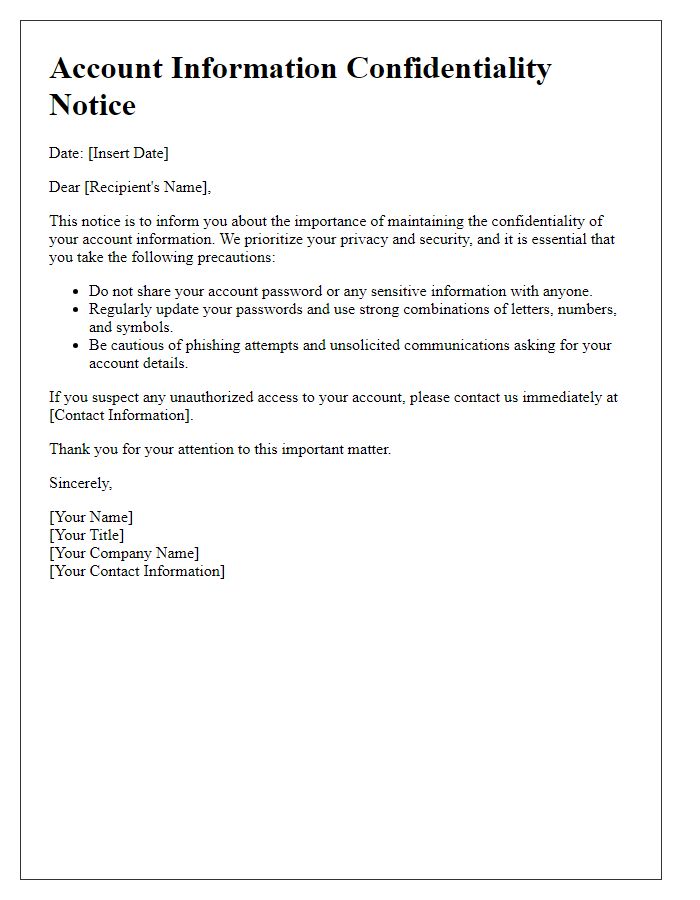 Letter template of account information confidentiality notice