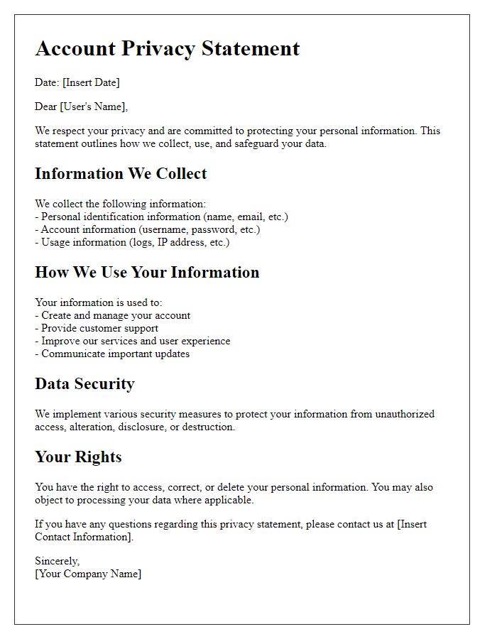 Letter template of account privacy statement