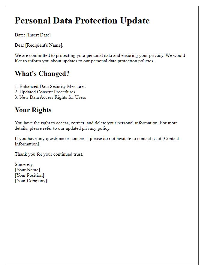 Letter template of personal data protection update