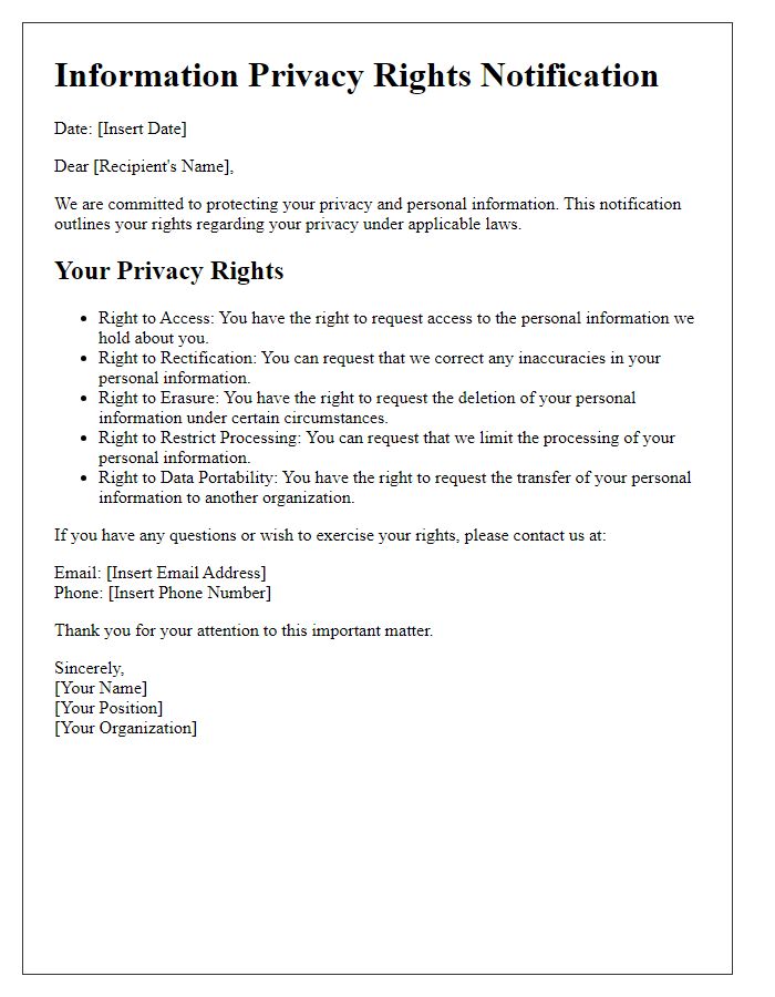 Letter template of your information privacy rights notification