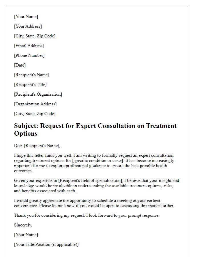 Letter template of demand for expert consultation on treatment options