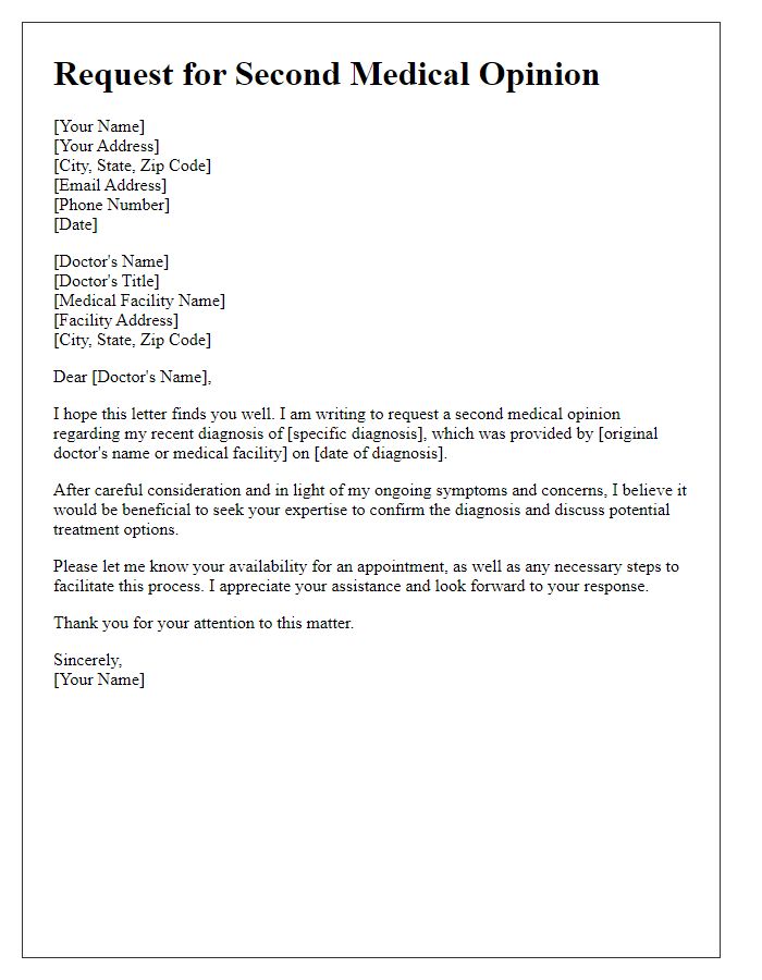 Letter template of request for second medical opinion on diagnosis