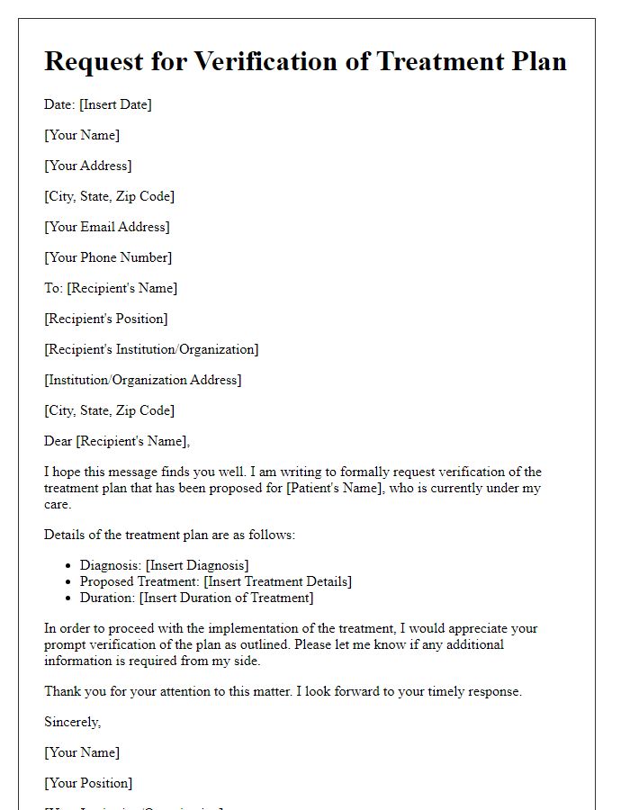 Letter template of request for verification of treatment plan