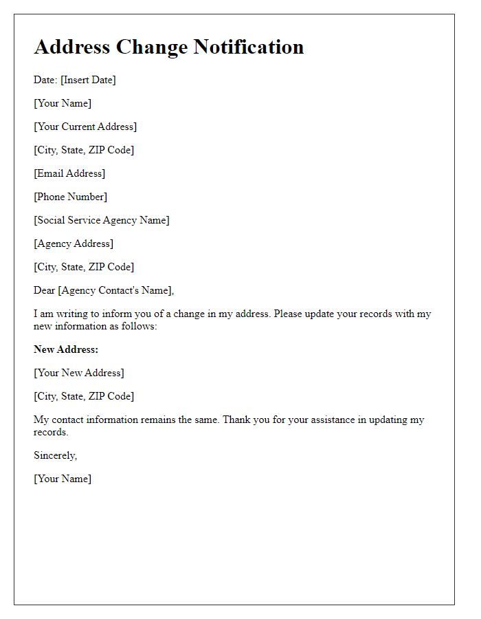 Letter template of address change communication for social service agency