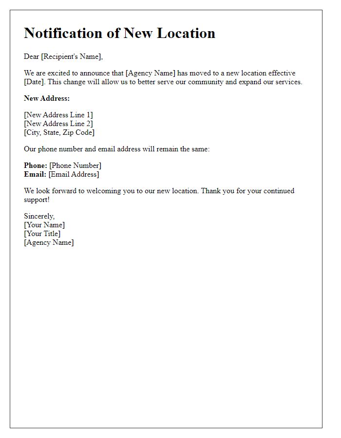 Letter template of social service agency new location notification