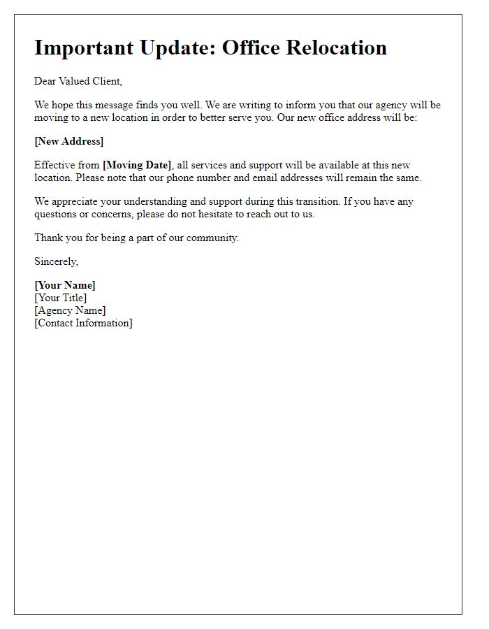 Letter template of upcoming move for social service agency clients