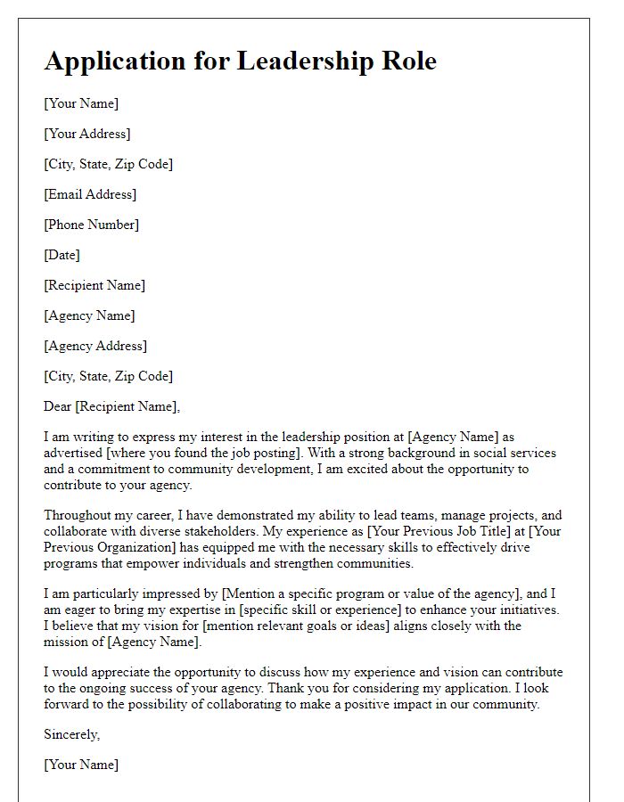 Letter template of application for social service agency leadership roles