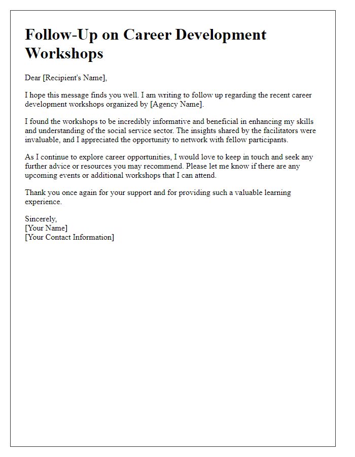 Letter template of follow-up on social service agency career development workshops