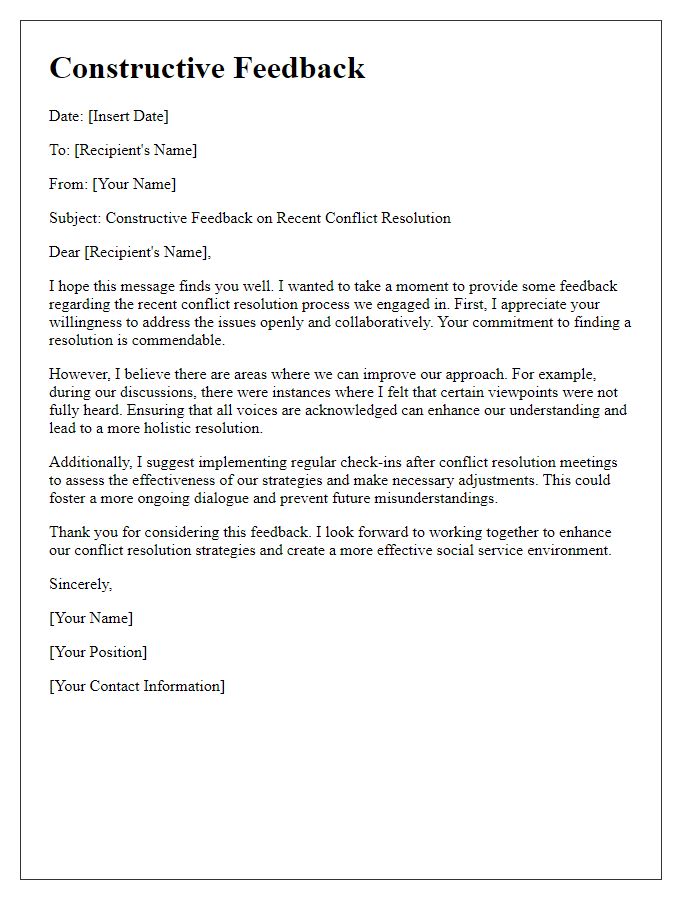 Letter template of constructive feedback for social service conflict resolution