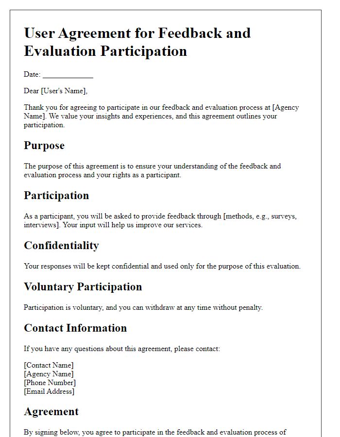 Letter template of Social Service Agency User Agreement for Feedback and Evaluation Participation