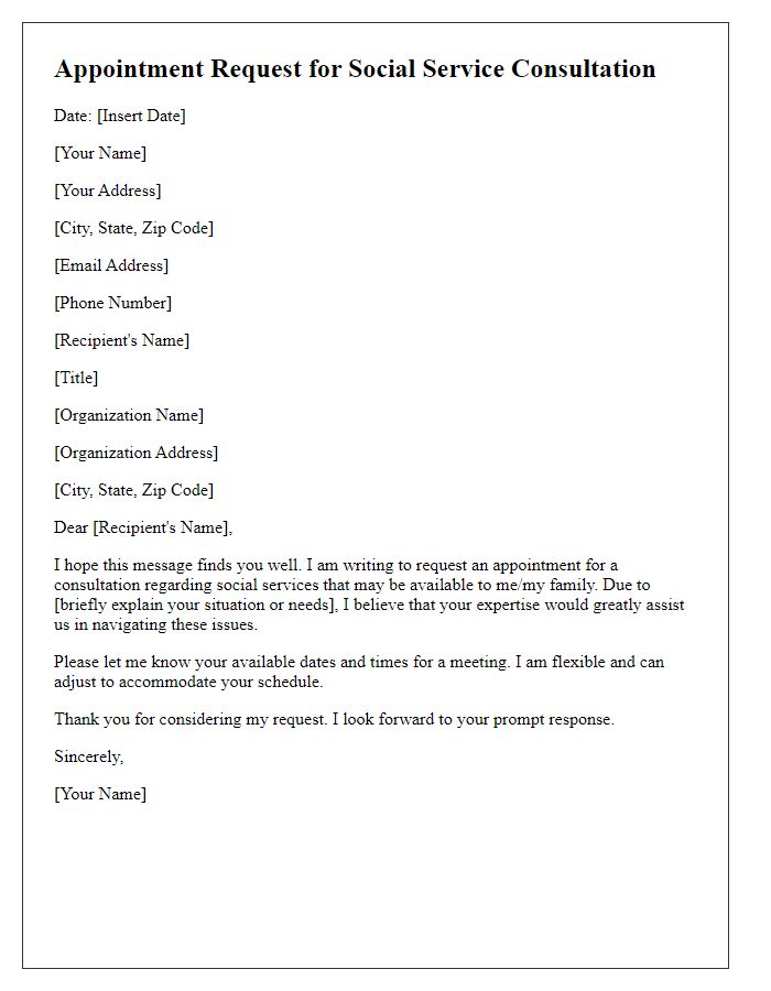 Letter template of appointment request for social service consultation.