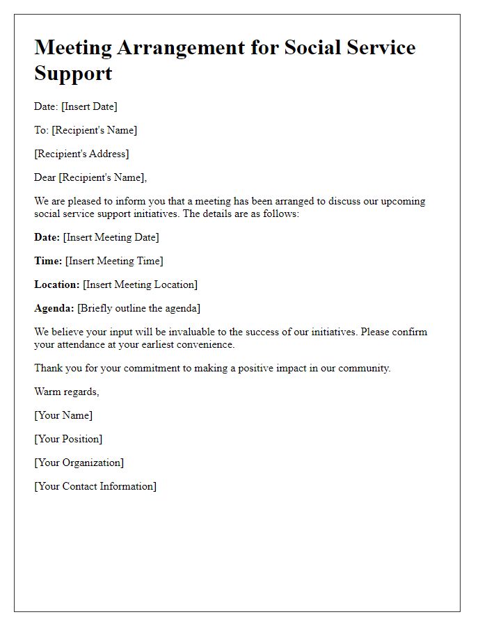 Letter template of meeting arrangement for social service support.