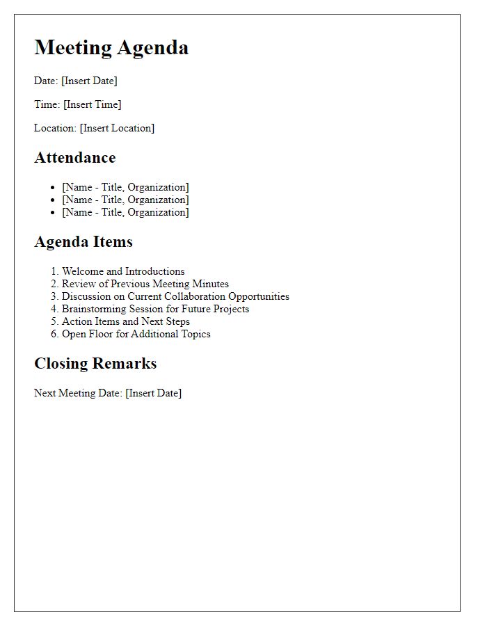 Letter template of social service agency meeting agenda for collaboration opportunities.