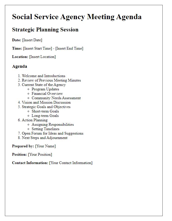 Letter template of social service agency meeting agenda on strategic planning.