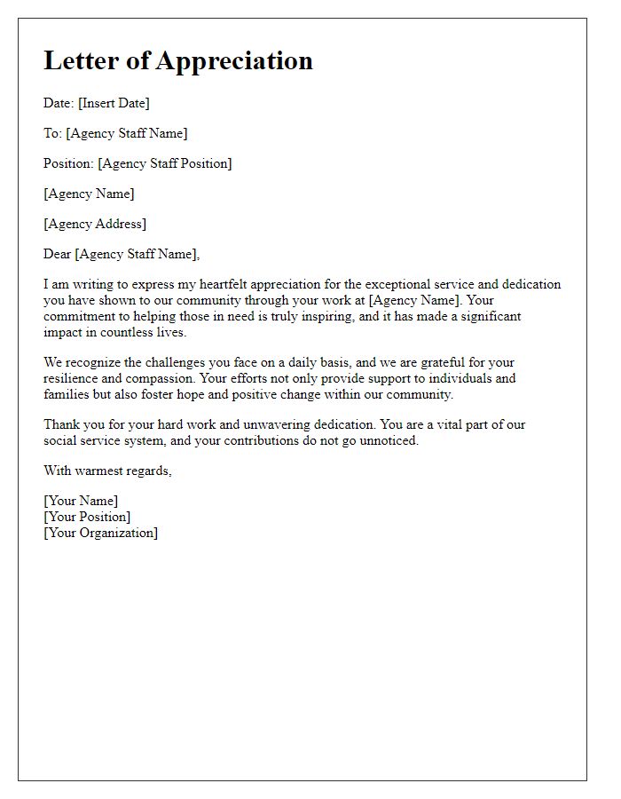 Letter template of appreciation for social service agency staff