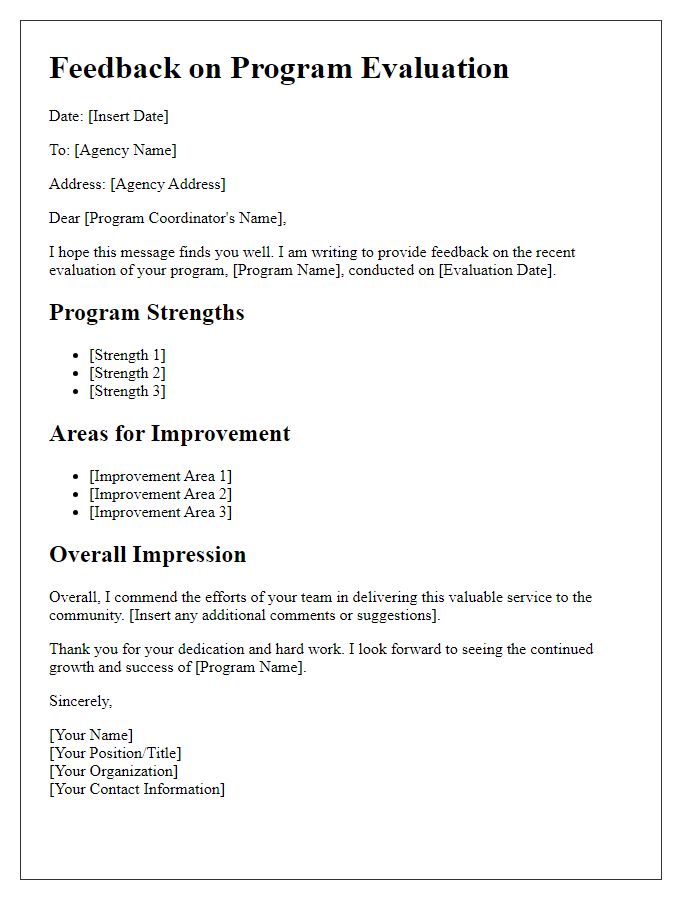 Letter template of feedback for social service agency program evaluation