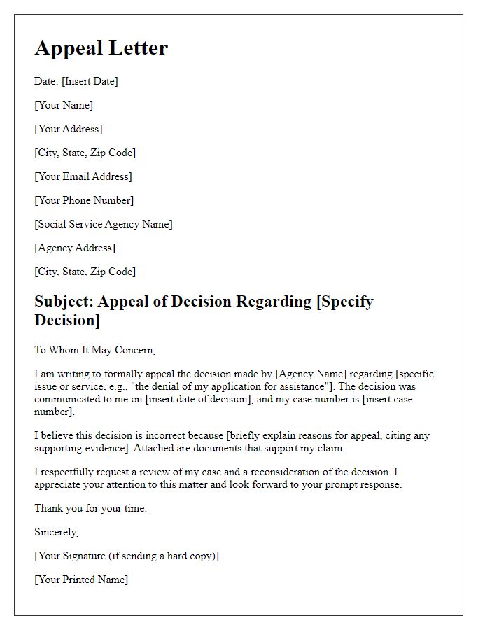 Letter template of appeal process for social service agency decisions