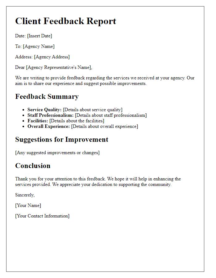 Letter template of client feedback report to social service agency