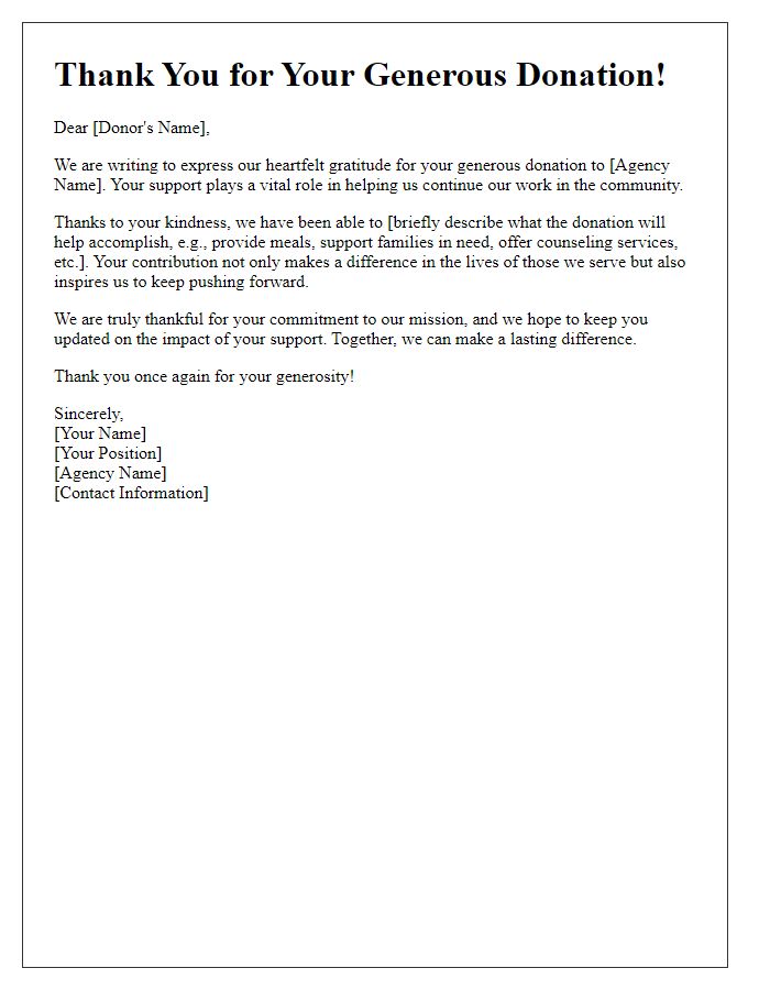 Letter template of heartfelt thanks for your donation to social service agency