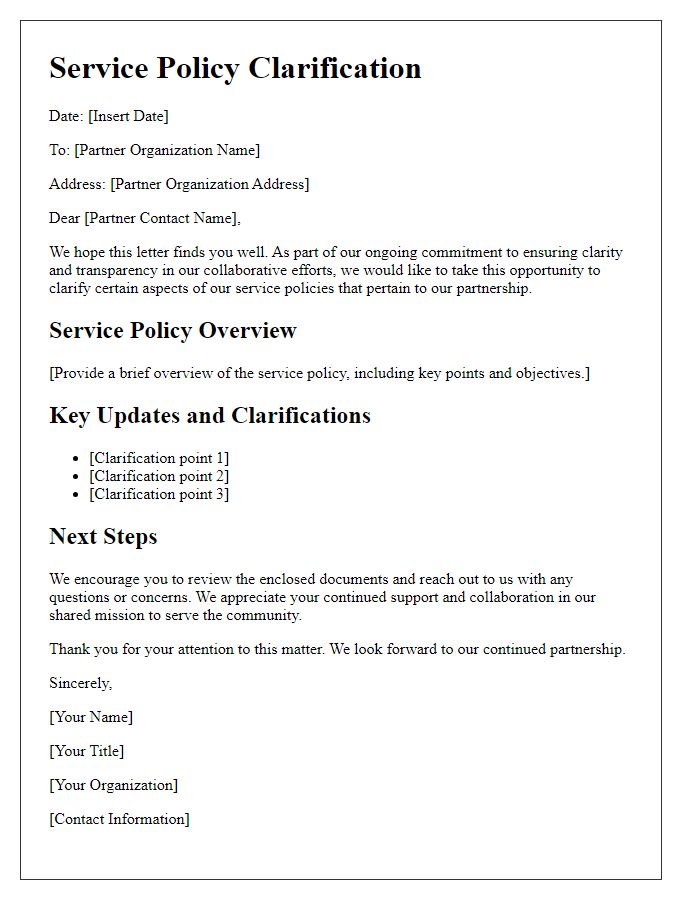 Letter template of service policy clarification for social welfare partners.