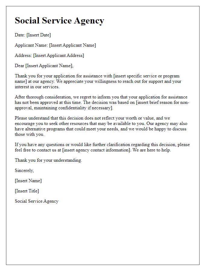 Letter template of social service agency application non-approval