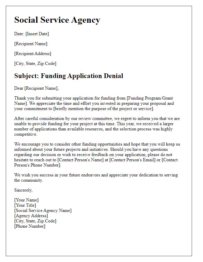 Letter template of social service agency funding denial