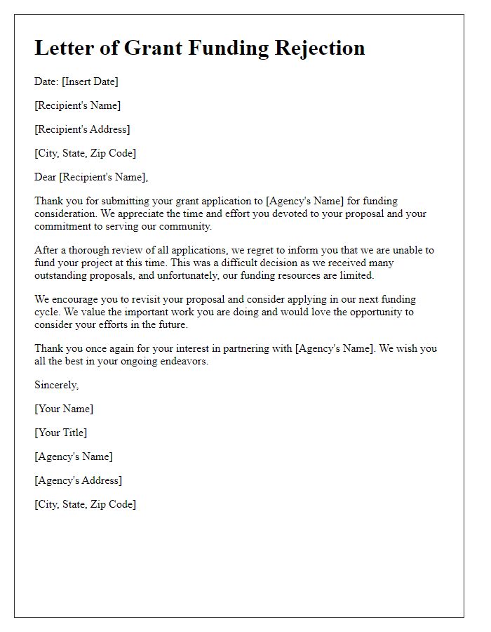 Letter template of social service agency grant funding rejection