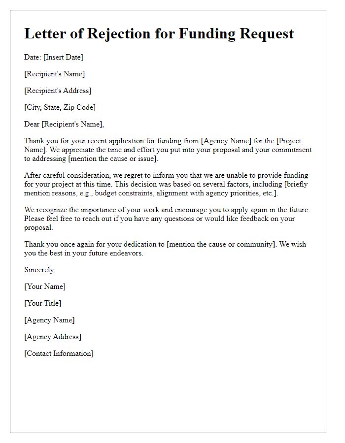 Letter template of social service agency request for funding rejection