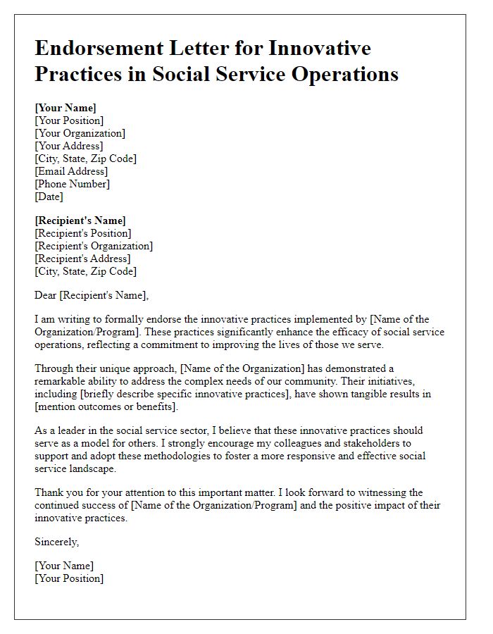 Letter template of endorsement for innovative practices in social service operations.