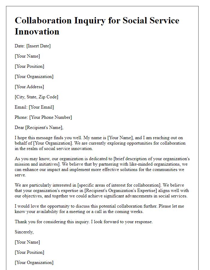 Letter template of collaboration inquiry for social service innovation efforts