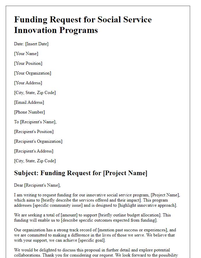 Letter template of funding request for social service innovation programs