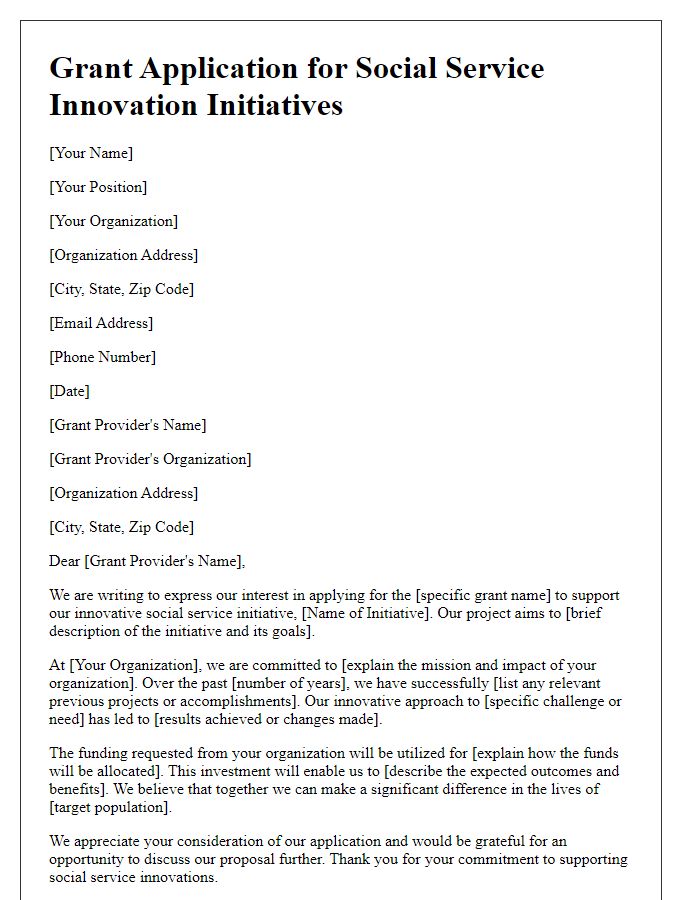 Letter template of grant application for social service innovation initiatives