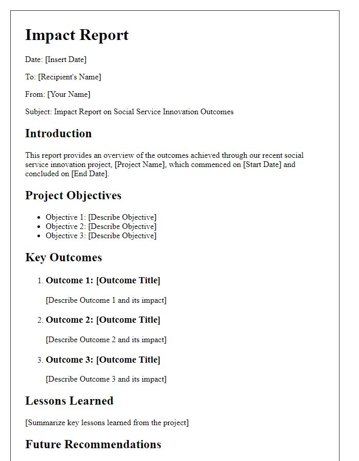 Letter template of impact report on social service innovation outcomes