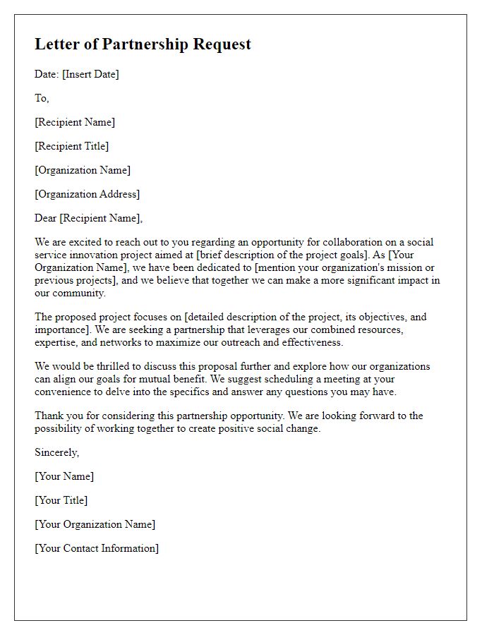 Letter template of partnership request for social service innovation projects