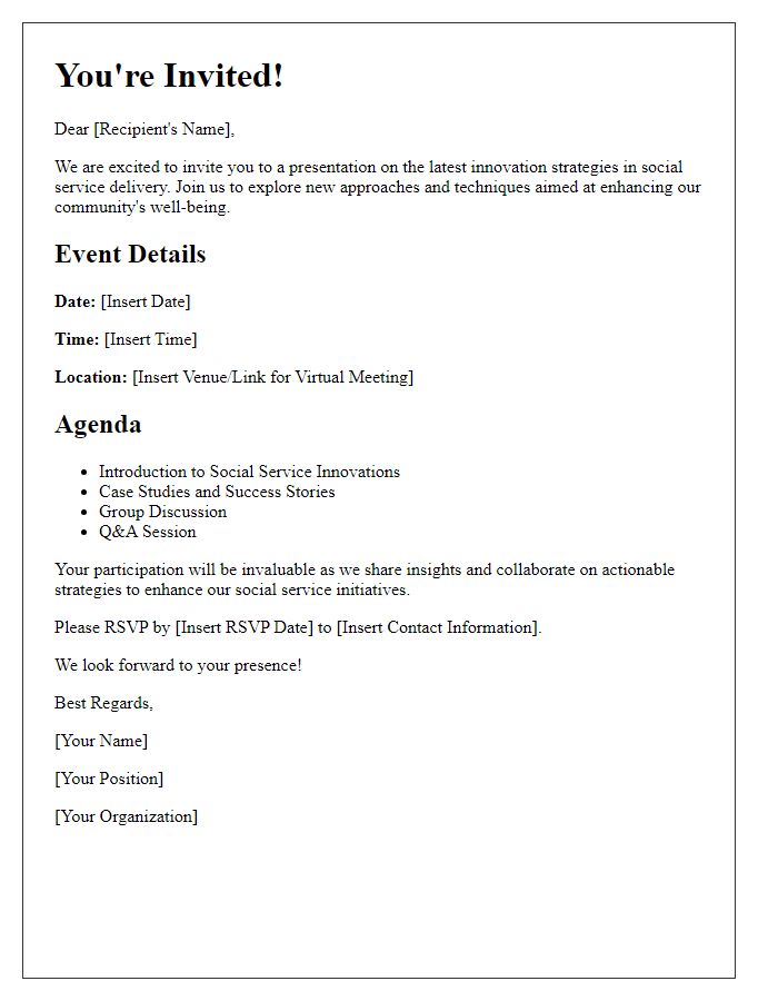 Letter template of presentation invitation for social service innovation strategies