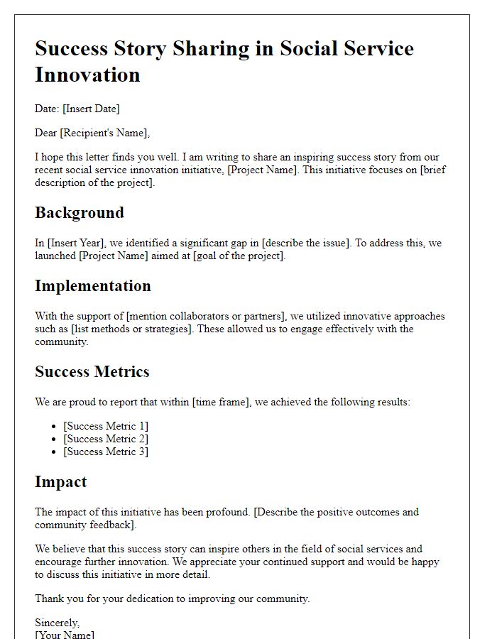 Letter template of success story sharing in social service innovation