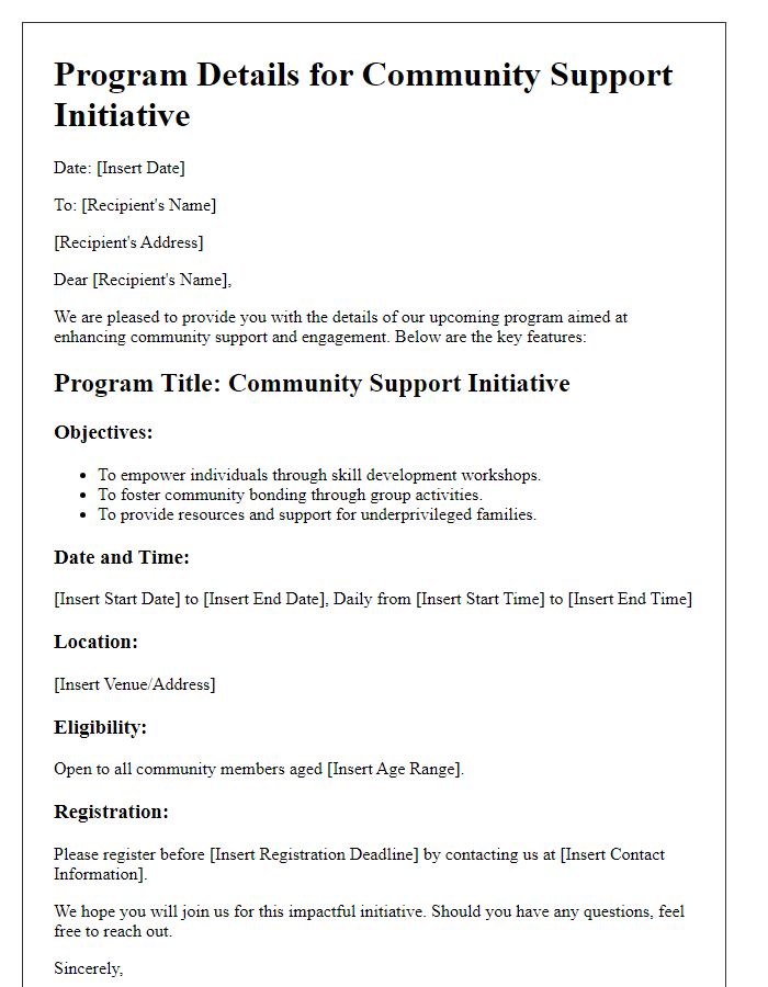 Letter template of program details for social service agency