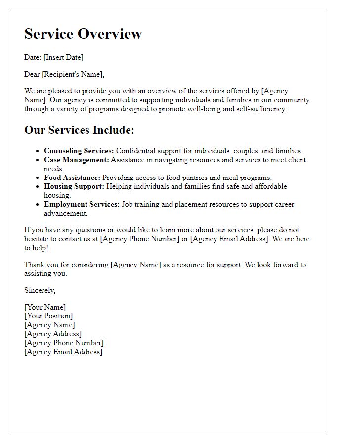 Letter template of service overview for social service agency