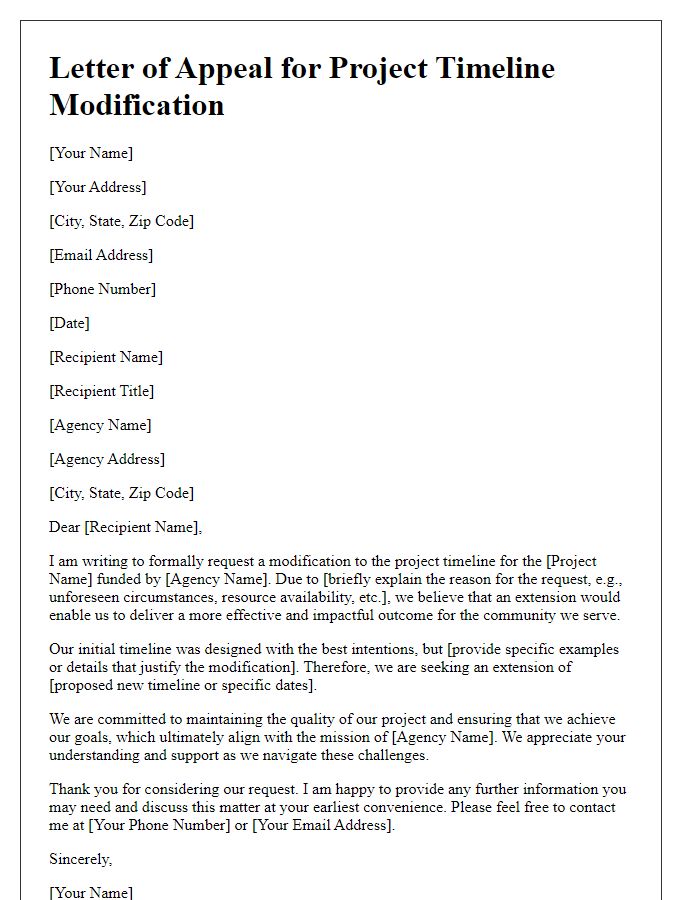 Letter template of appeal for social service agency project timeline modification