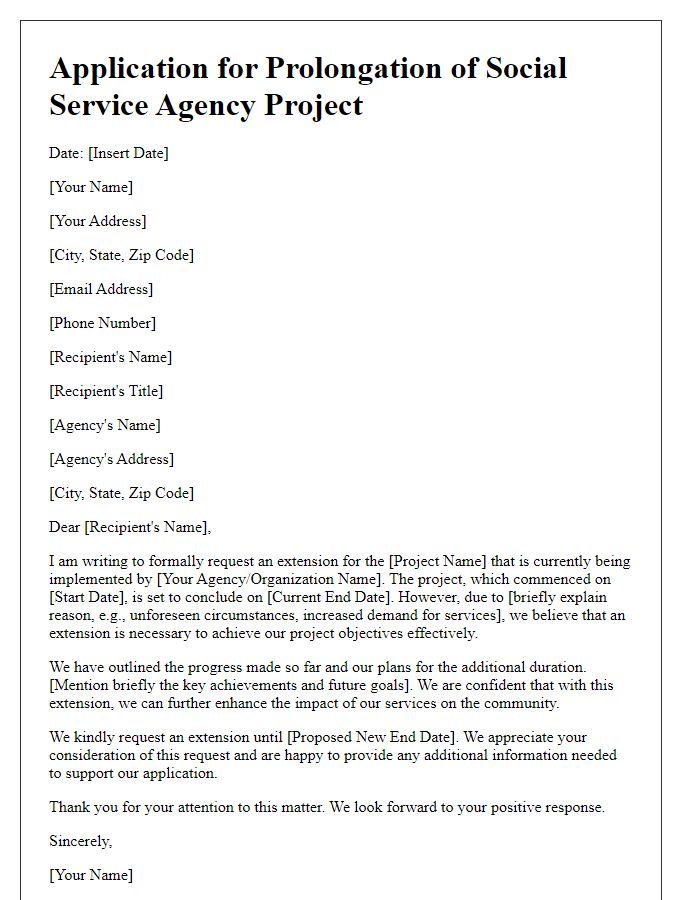 Letter template of application for social service agency project prolongation