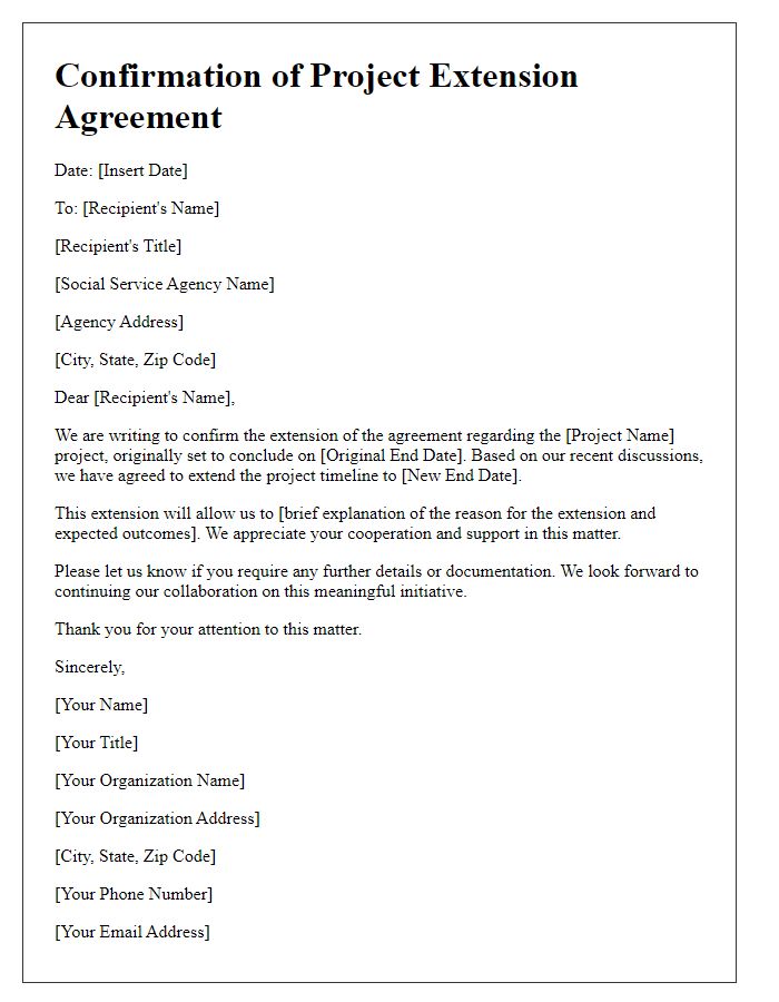 Letter template of confirmation for social service agency project extension agreement