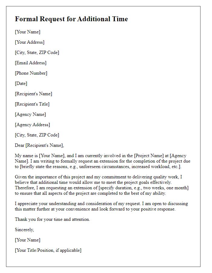 Letter template of formal request for additional time in social service agency project