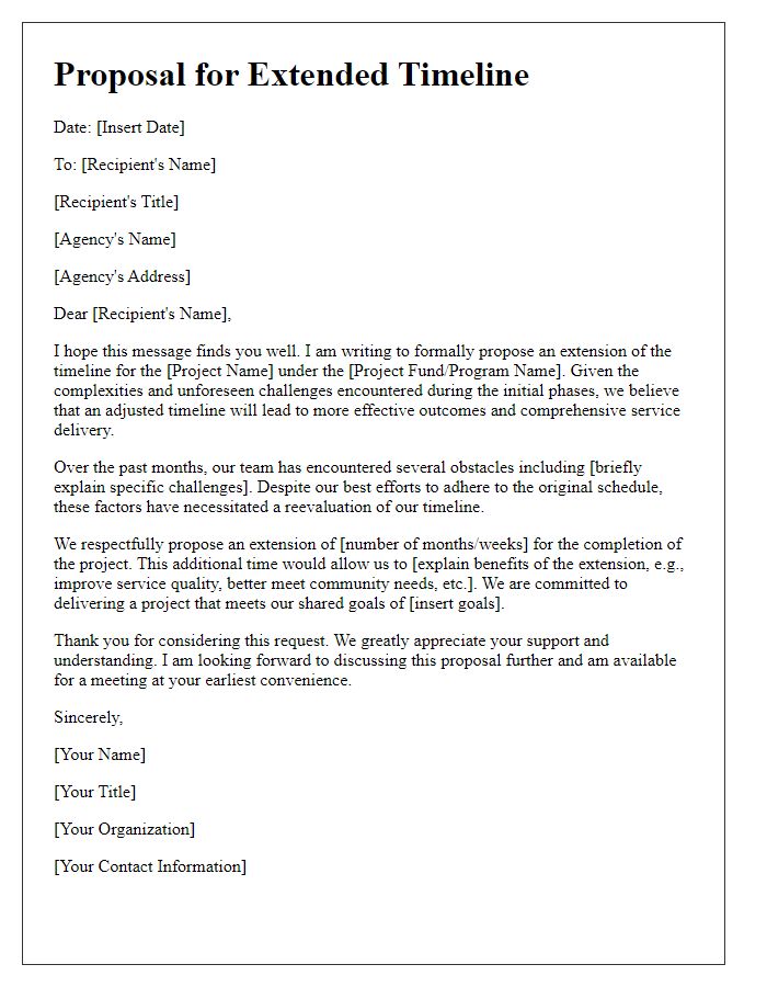 Letter template of proposal for extended timeline for social service agency project