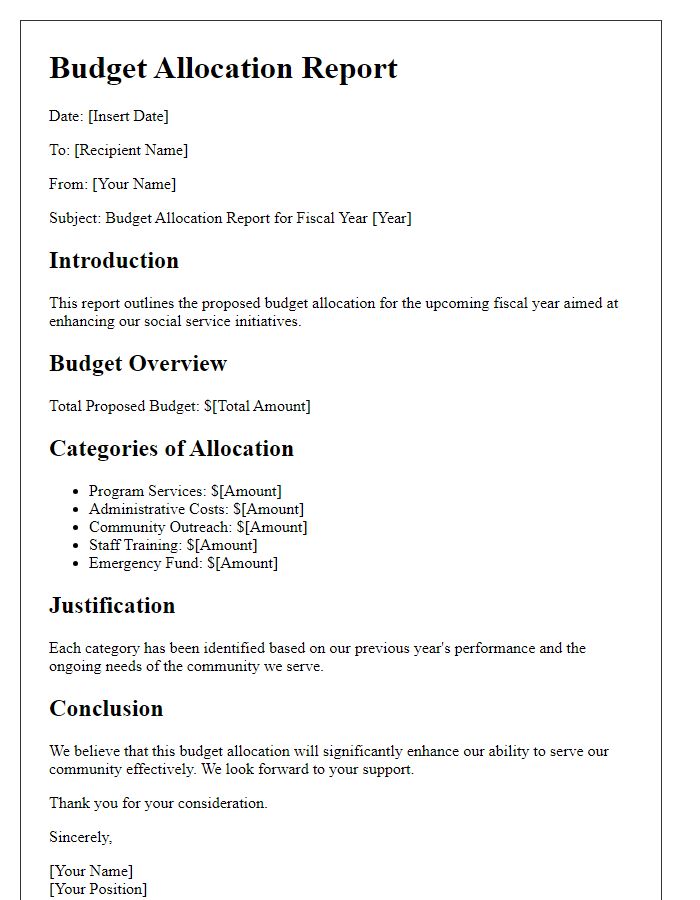 Letter template of budget allocation report for social service agency