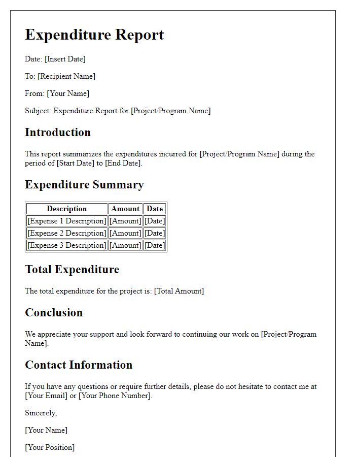 Letter template of expenditure report for social service agency